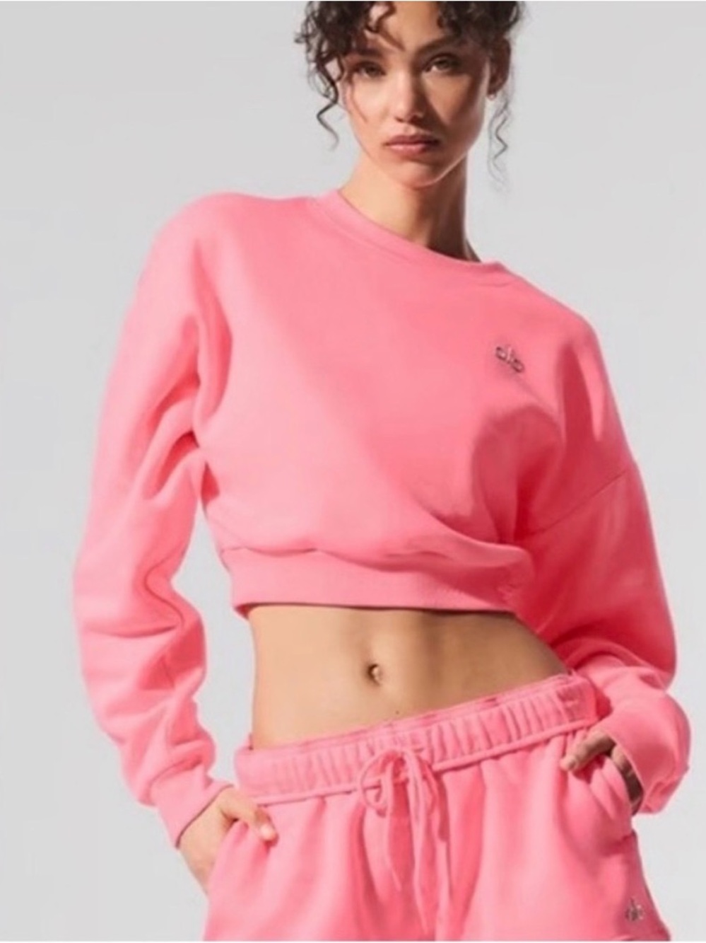 ALO Yoga Neon bubblegum Pink Cropped Crew Sweatshirt